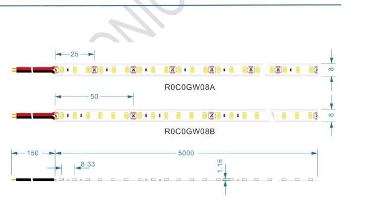 DC12V 14.4W 8mm Width 100lm/W LED Flexible Strip