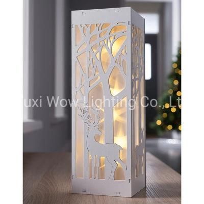 Christmas Lantern with Reindeer Scene - White