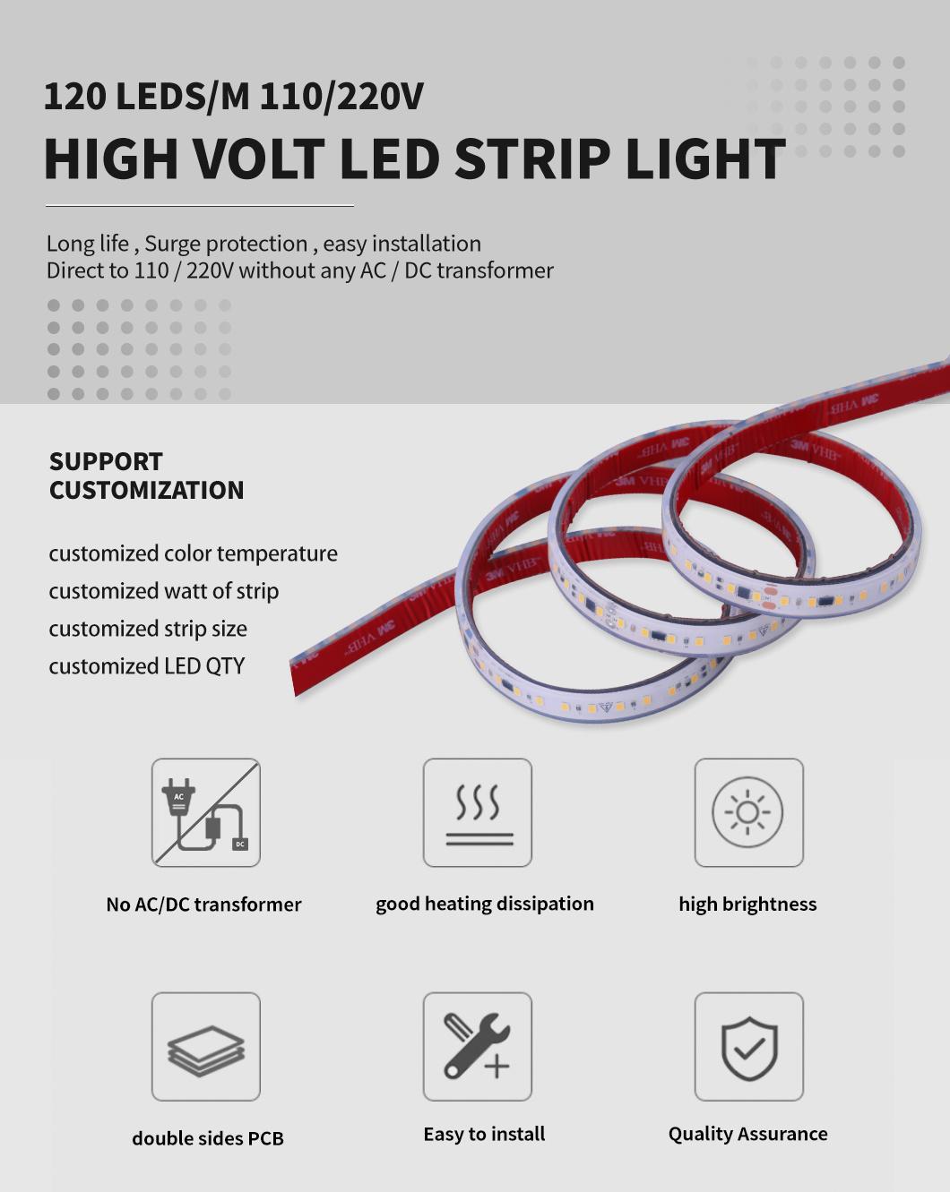 No Need AC/DC Transformer High Volt 110/220V 120LEDs/M LED Strip Light