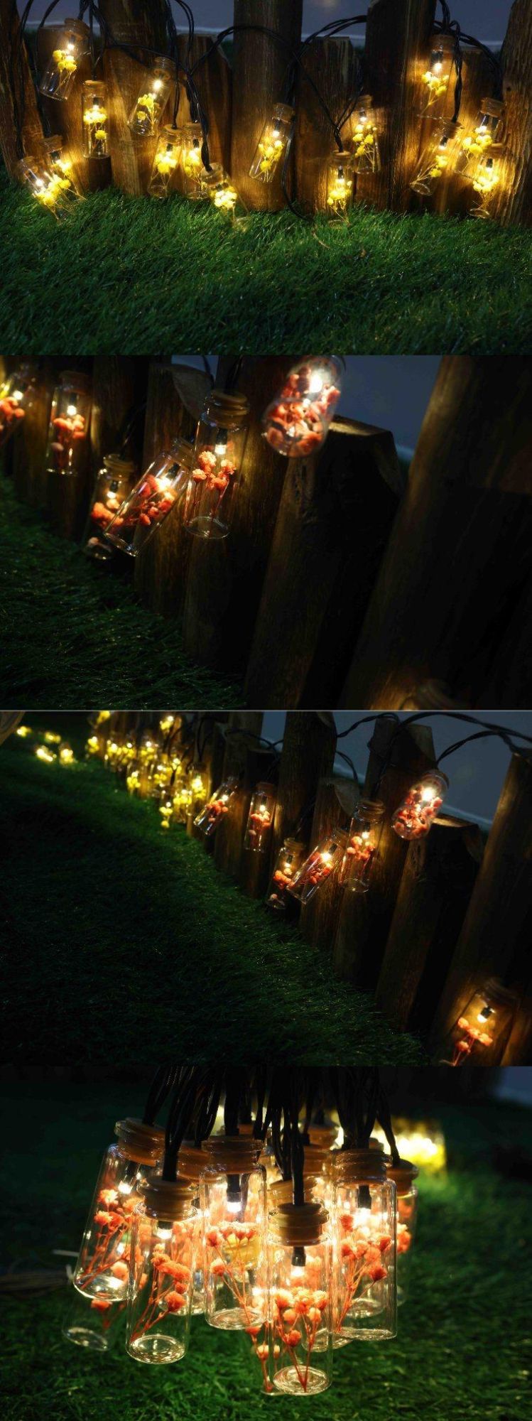 LED Solar Lamp Glass Bottle Flower Fairy Lights Outdoor Waterproof Garden Tree Decoration String Lights