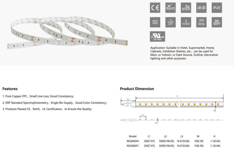 TUV-CE, UL Approved 2835SMD 60LEDs Flexible LED Strip Light