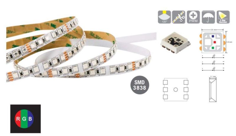 SMD3838 LED RGB Light Strip with Color Adjustable LED Lighting