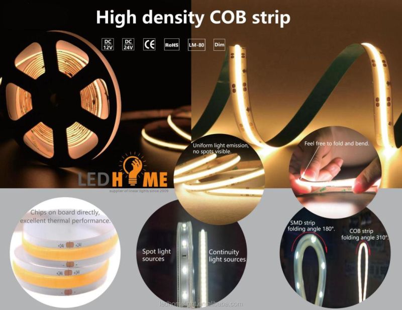 High Density Hand Scan LED Strip 12V 2700K 4000K 6500K IP20 COB LED Strip Light Flexible