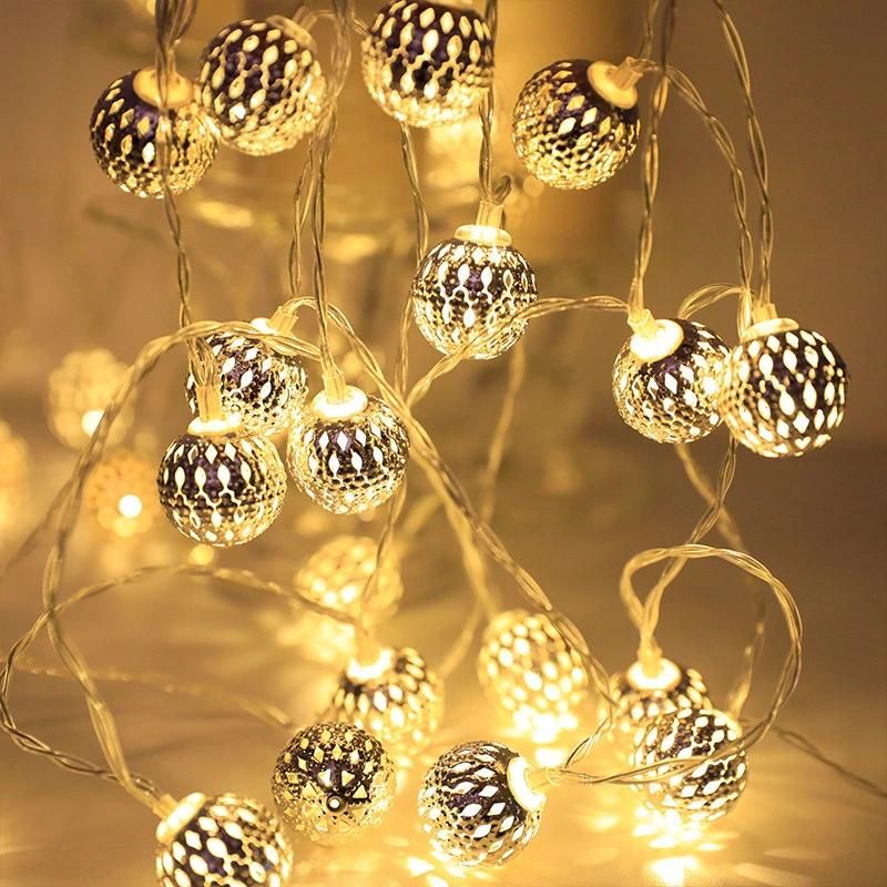 10/20/40/50LEDs Holiday Christmas Decoration Moroccan Hollow Metal Ball LED String Light