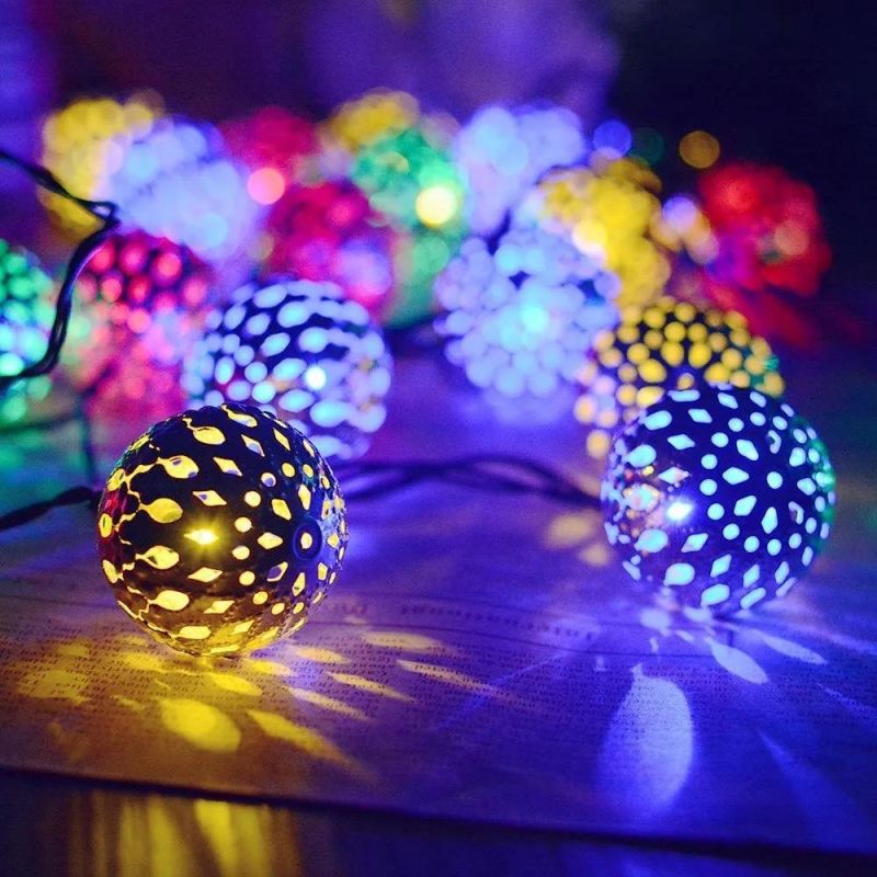 Holiday Fairy Moroccan Hollow Metal Ball LED String Christmas Decoration Light