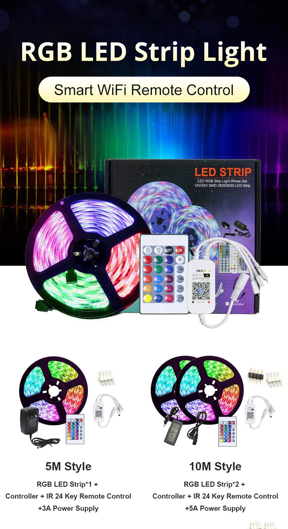 RGB WiFi Music Decoration Lamp Outdoor Waterproof Backlight Coloured Remote Smart LED Strip Light