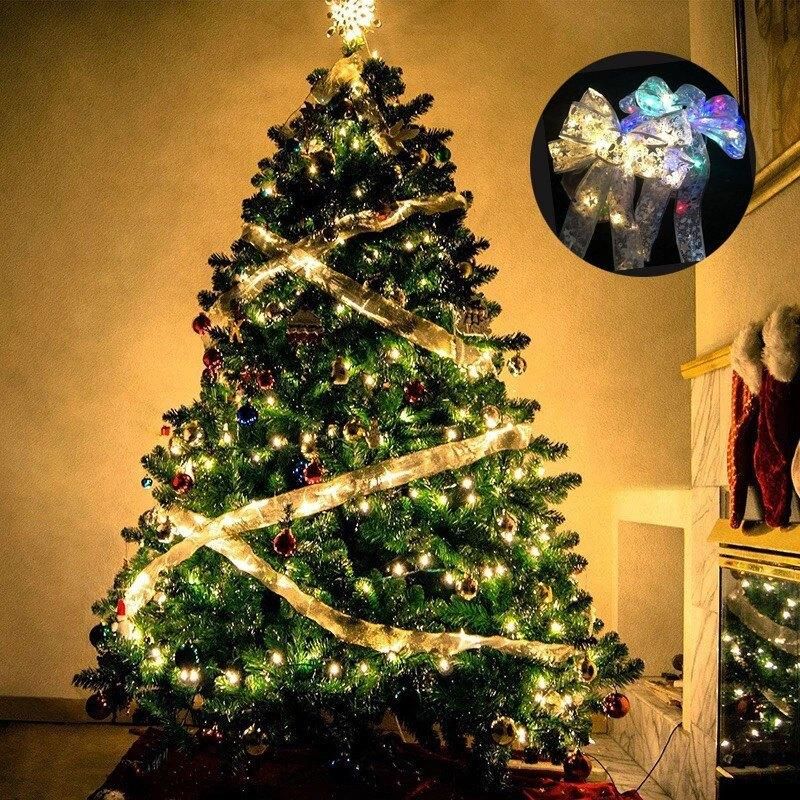 2022 Christmas Decoration LED Ribbon Bows Lights Christmas Tree Ornaments