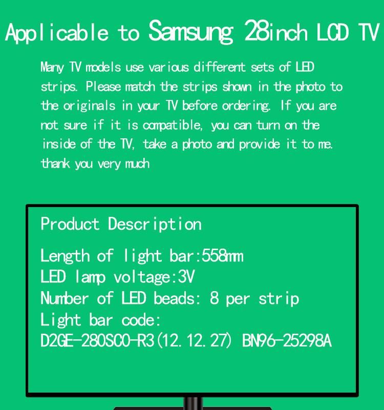 4PCS X 28 Inch LED Backlight Strip D2ge-280sc0-R3 2013svs28h for Samsung 28" TV Ue28f4000 Hf280agh-C1 Cy-Hf390bgmv1V Bn96-25298A