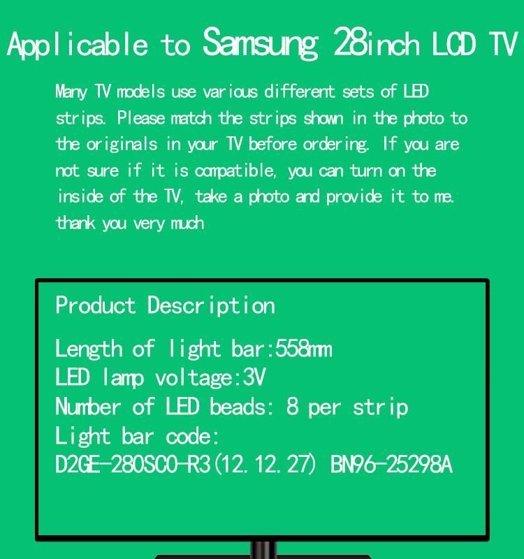 4PCS X 28 Inch LED Backlight Strip D2ge-280sc0-R3 2013svs28h for Samsung 28" TV Ue28f4000 Hf280agh-C1 Cy-Hf390bgmv1V Bn96-25298A