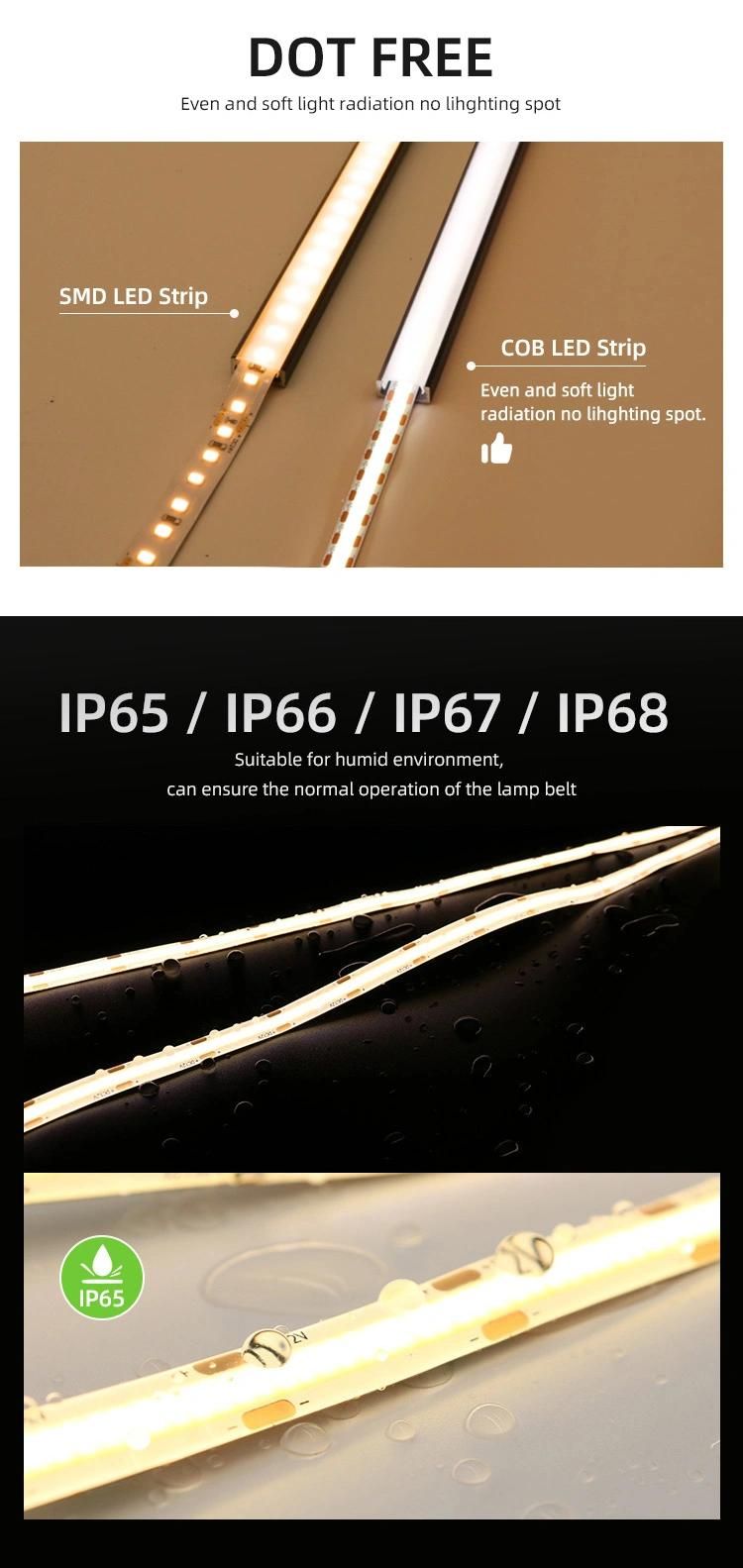 IP65 Silicon Glue 8mm PCB 9W 12W Dotless LED COB Strip Light