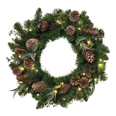 Decorative Round Christmas Wreaths with LED Garland