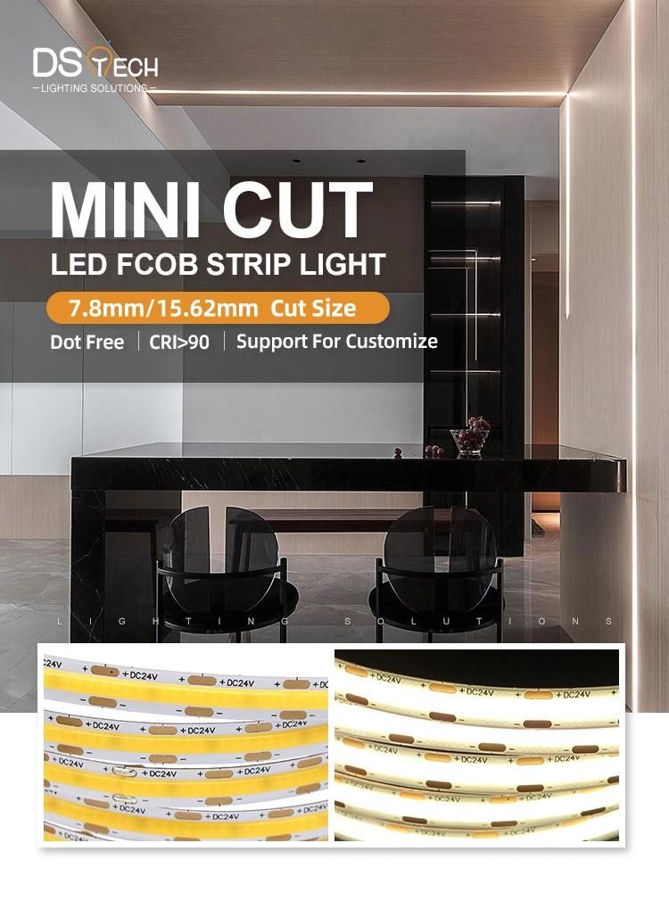 15.62mm Cut 9W 10W 12W DOT Free in Aluminum Profile COB LED Strip Light