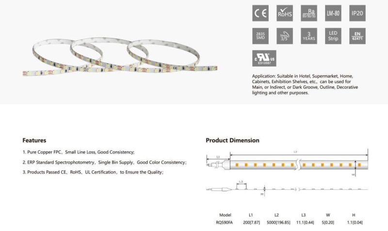 5000K 90LEDs LED Strip Light with TUV-CE, UL Approval