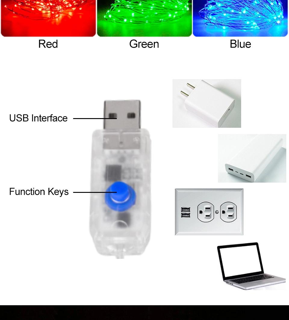 LED Copper Wire String Light USB 8mode Remote Control Decor Lights