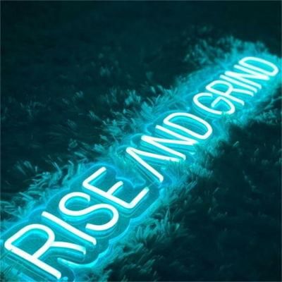 Manufacturer China Acrylic Wall Mounted Neon Flex Rope Advertising Indoor Light Letter Shop Bar Rise and Grind LED Neon Sign