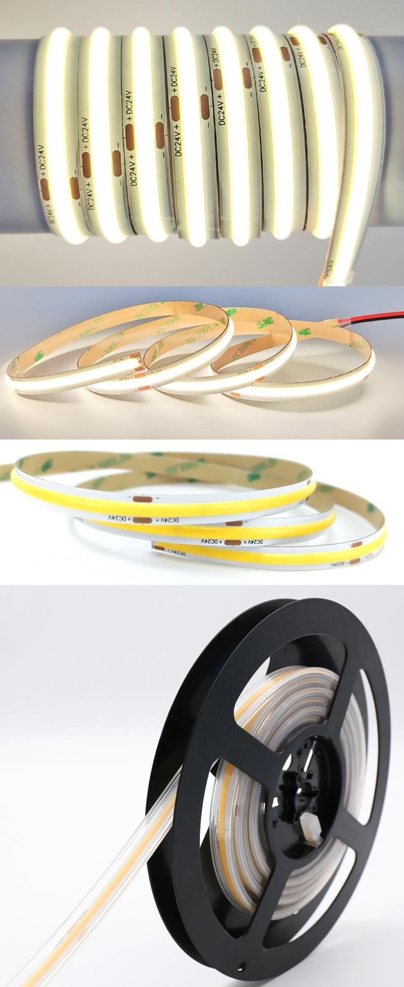 Flexible COB LED Strip Light 5V 12V 24V 95 CRI Dual Color Ww Cw Red White CCT 6500 6500K 4mm 5mm 8mm Thin IP65 IP68 Waterproof