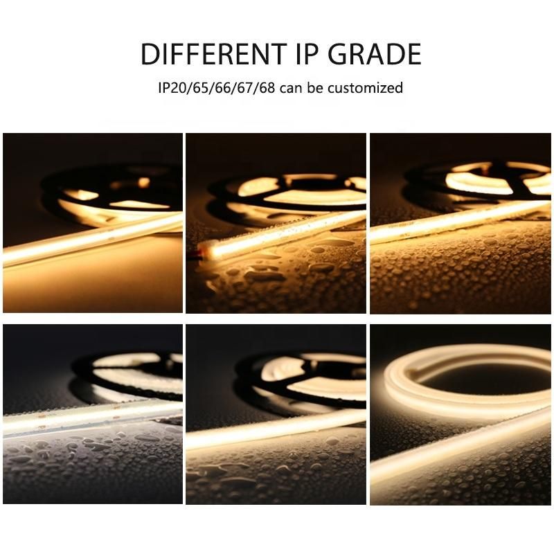 High Brightness Ww+Cw Color Temperature Adjustable DC24V Flexible 608 LEDs/M IP68 COB LED Tape Light Ribbon for Outdoor