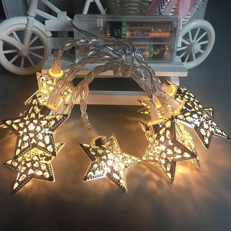 10 Warm White LED Metal Star Battery Fairy Light
