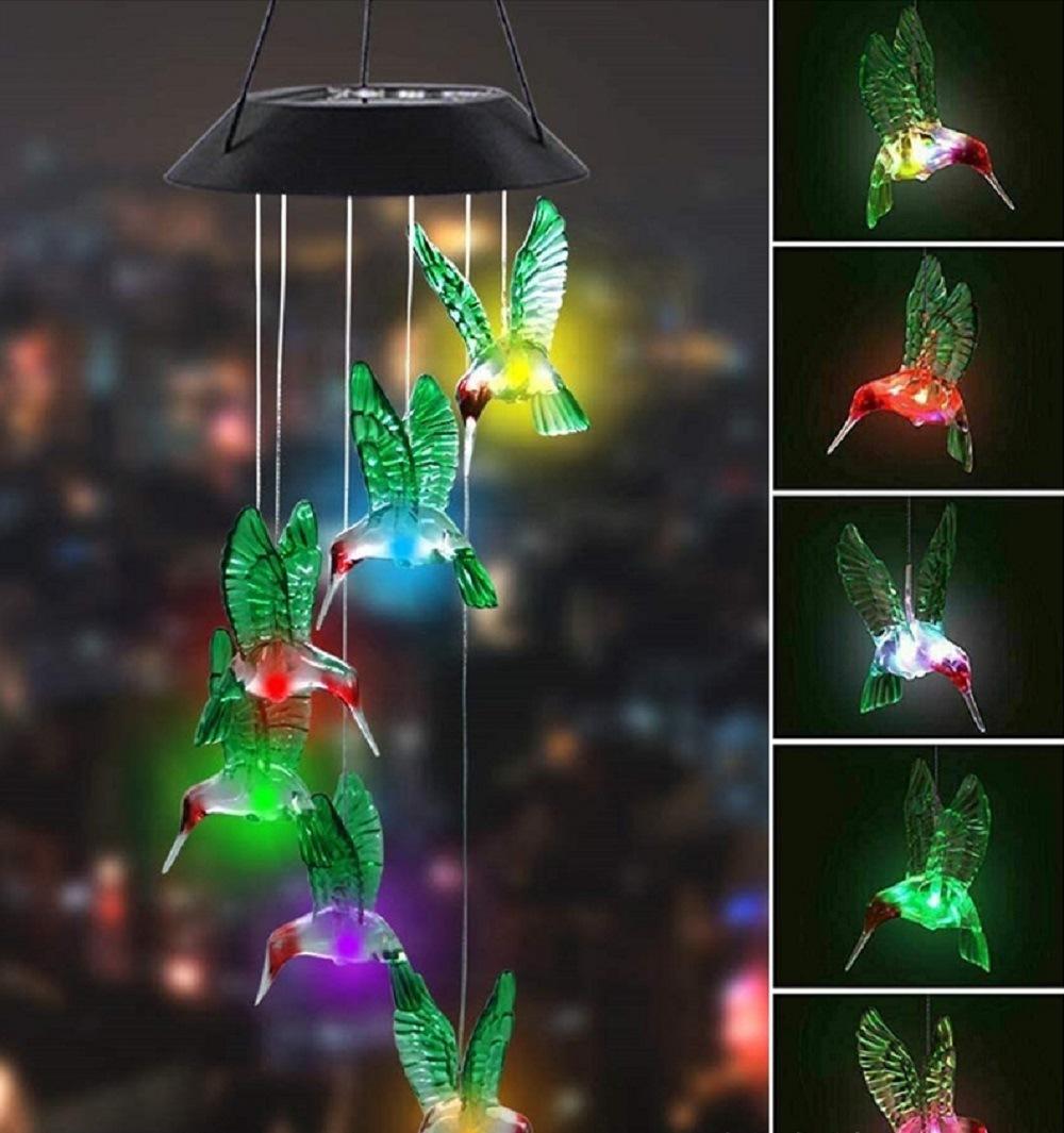 Wind Chime, Solar Hummingbird Wind Chimes, Color Changing Waterproof Outdoor Dé Cor, Home Yard Garden Decorations Wyz18486