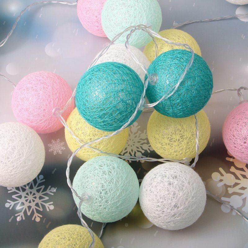 20 LED Cotton Ball Garland Christmas Xmas Decorations Holiday String Lights