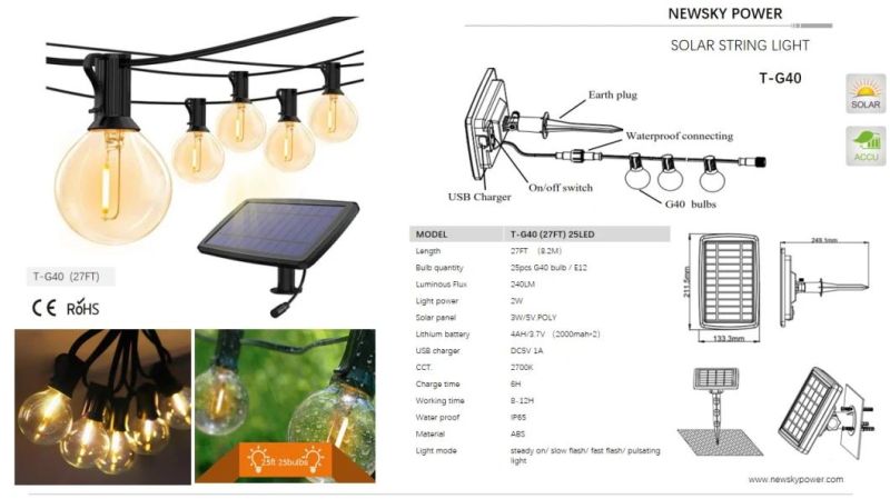 Customized IP65 200 LED Solar Fairy Lights Outdoor String for Porch Deck Backyard Lawn Pergola