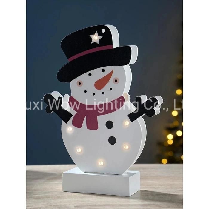 Colourful Wood Table Christmas Decoration - Snowman