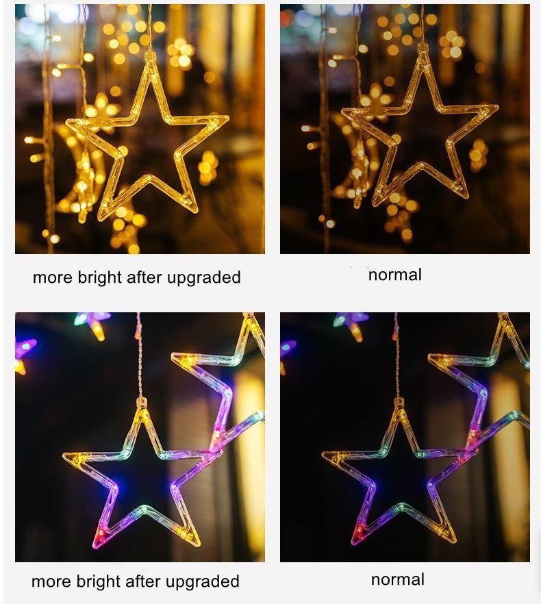 Cheap Price Window String Fairy Lights for Christmas Wedding Decoration Lights for Home LED Icicle Light with Moon Star Curtain Light