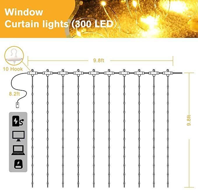 300 LED Curtain Fairy Light with Remote