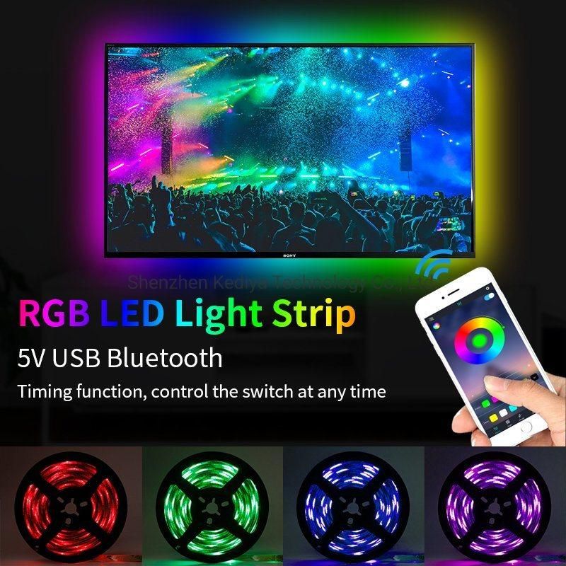 Hot-Selling 5m 10m Waterproof Flexible Music TV LED Strip Waterproof 5V USB Powered Bt APP Control 5m 150LED SMD5050 RGB LED Strip Light for Home Decoration
