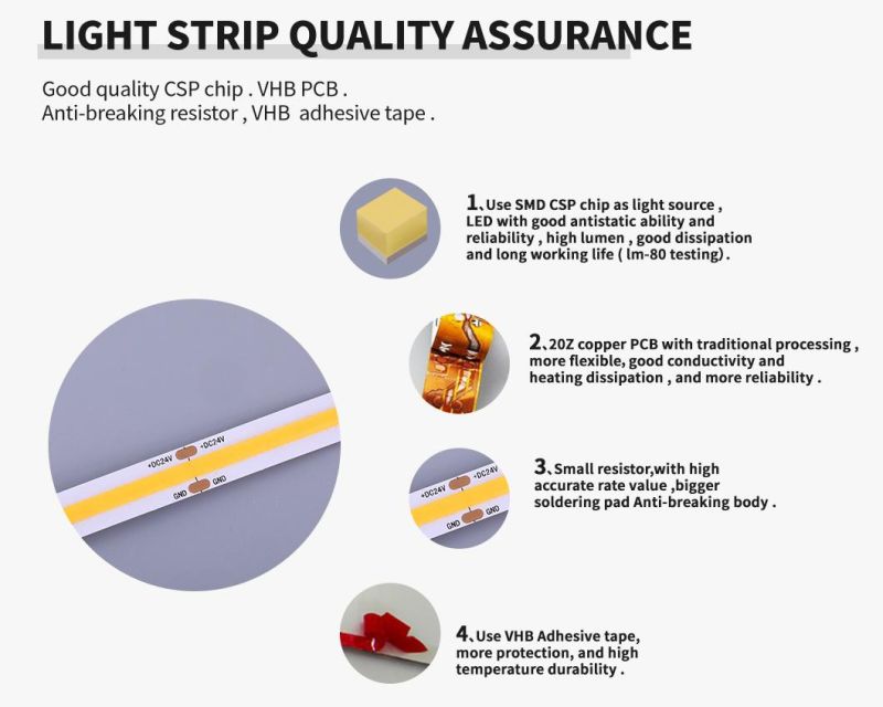 24V Flexible COB LED Strip Lighting 528LED/M Without Light Spot