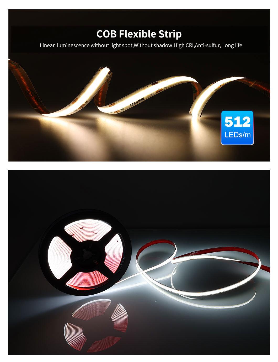 UL CE RoHS 512LEDs/M 24V COB LEDs Strip High Density Linear Lighting COB LED Strip