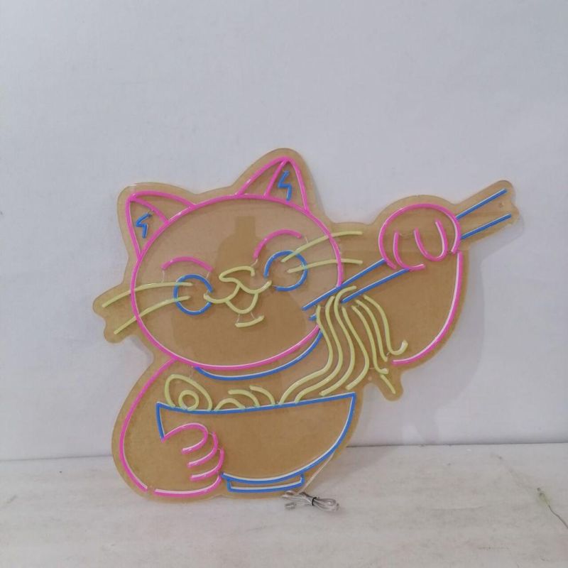 High Brightness Lucky Cat Hotel Display Neon Lights Room Decoration Advertise Neon Noodle Shop Sign Custom Neon Sign