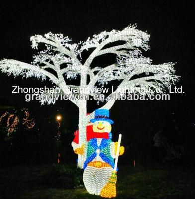 LED Xmas Snowman Lights Under The Lighted Tree