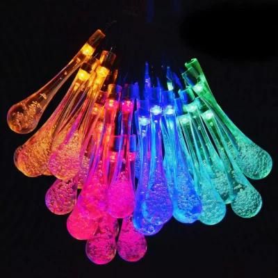 Outdoor Waterproof Solar Multicolor Raindrop String Lights 6.5m/30LEDs 8 Modes Christmas Light for Gardens Patio