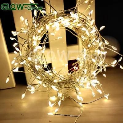 Warm White LED Cluster Timer Lights Fairy Light with Sliver Wire for Event Home Room Wedding Decoration