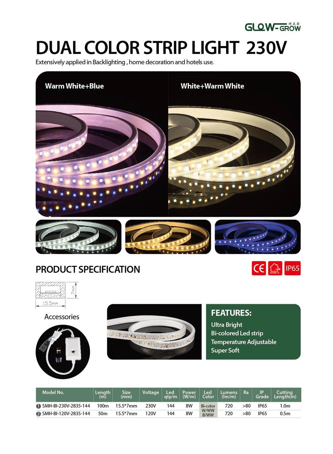 High Quality SMD 2835 IP65 LED Lighting Strip Linear Flexible Dual Color LED SMD Strip