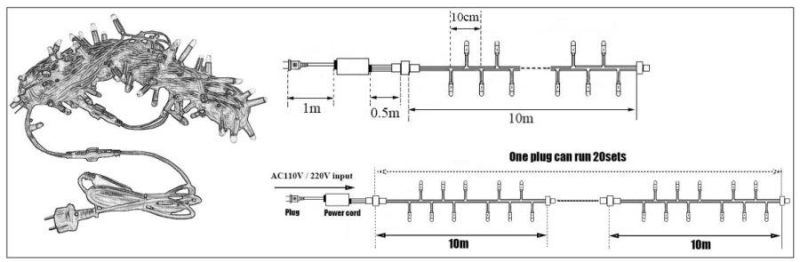 Decorative Garlands Rubber Cable LED String Light 10meter for Outdoor Garden Street