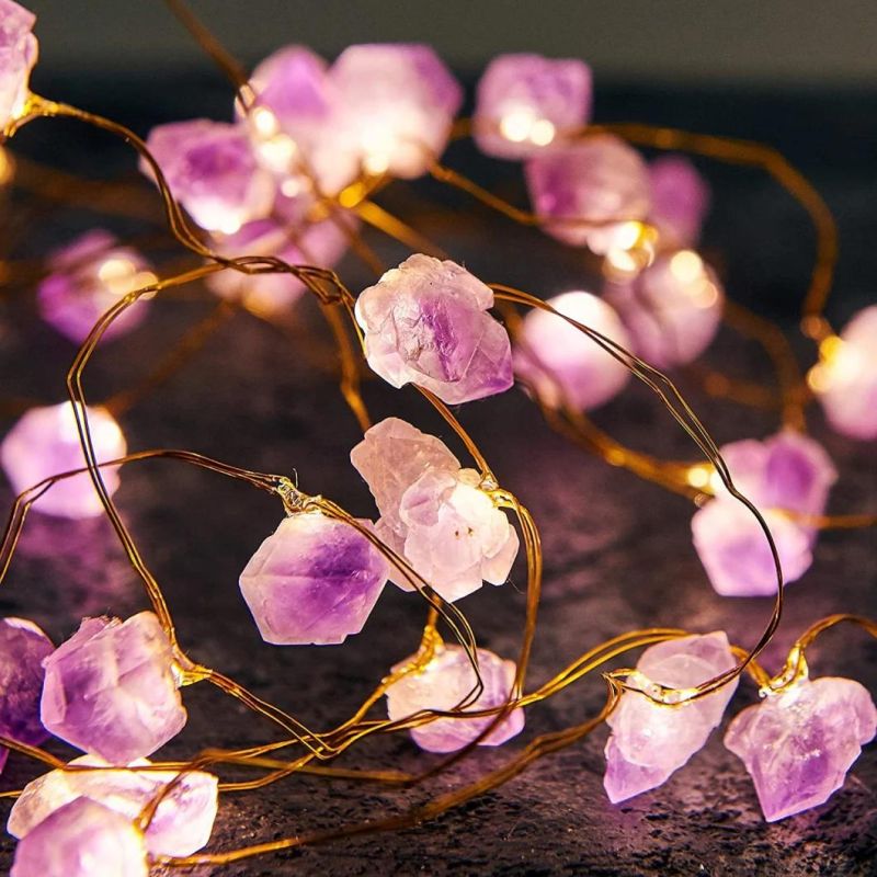 Natural Crystal String Lights Battery Operated Amethyst LED Fairy Lights