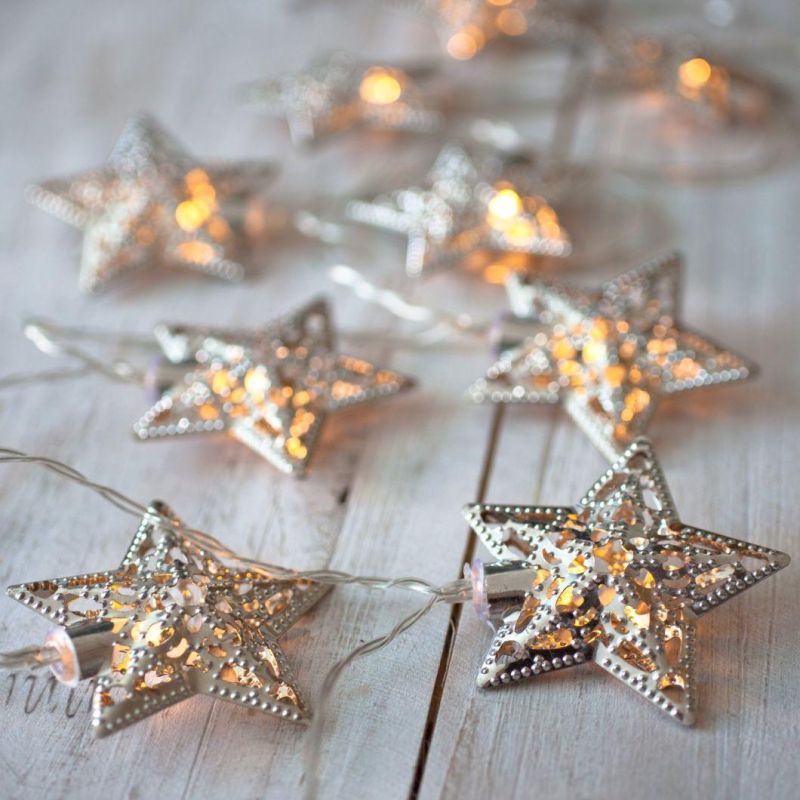 10 Warm White LED Metal Star Battery Fairy Light