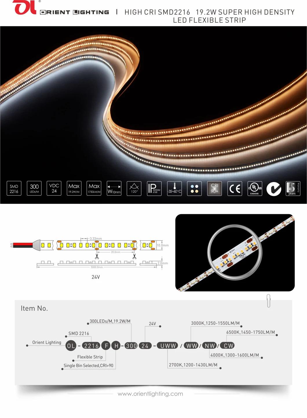 2216 SMD 300 LEDs/M No Light Spot Single Line LED Strip Light