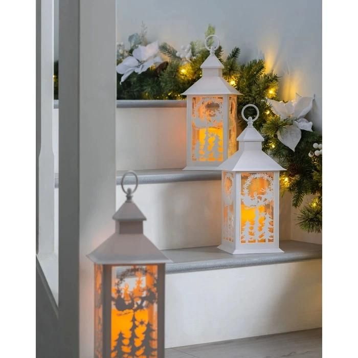 Christmas Lantern with Warm White LED Candle White 40 Cm