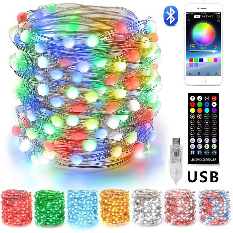 bluetooth Fairy Lights Plug in String Lights for Bedroom Color Changing