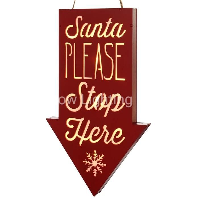 Hanging Santa Please Stop Here Sign Christmas Decoration Wood 31 Cm - Red