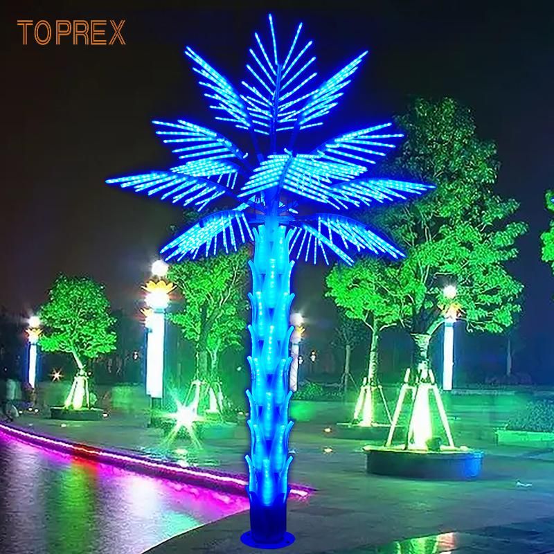 Metal Trunk Rustproof Blue Color LED Coconut Palm Tree Lights