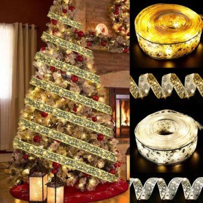 Christmas Tree Decor LED Ribbon Lights DIY Lace Bows String Lights