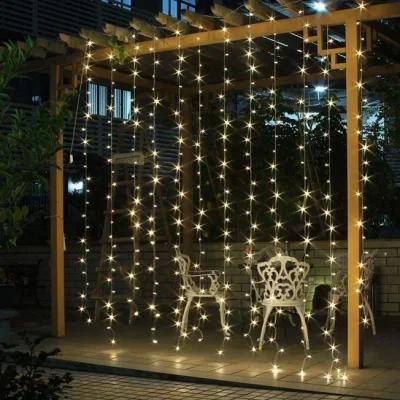 IP44 220V 3*3m LED Warm White Large Curtain Lights with T Belt Socket for Christmas Project