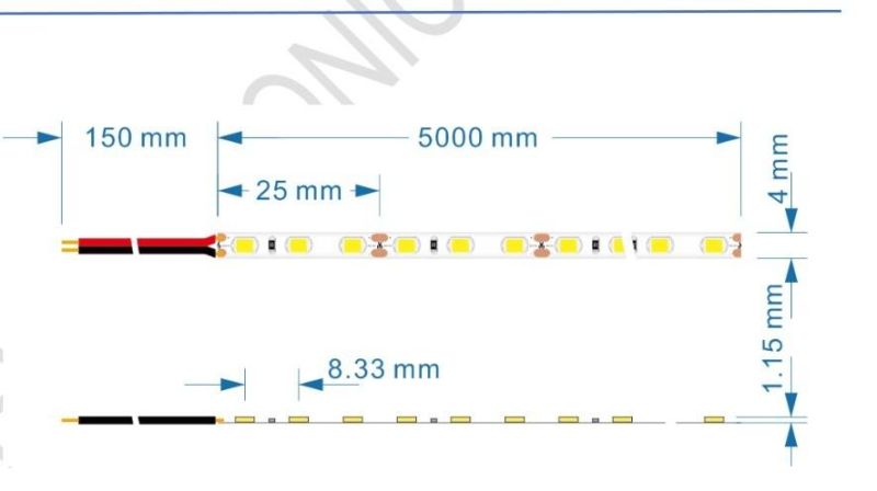 9.6W DC12V 4mm Ultra-Narrow SMD2835 LED Flexible Tape Light Strip