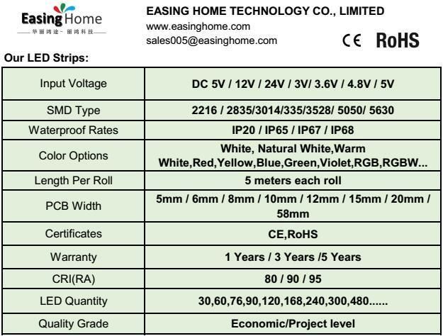 2835SMD High Efficacy LED Strip 140LEDs 2300K-7500K Available 24W