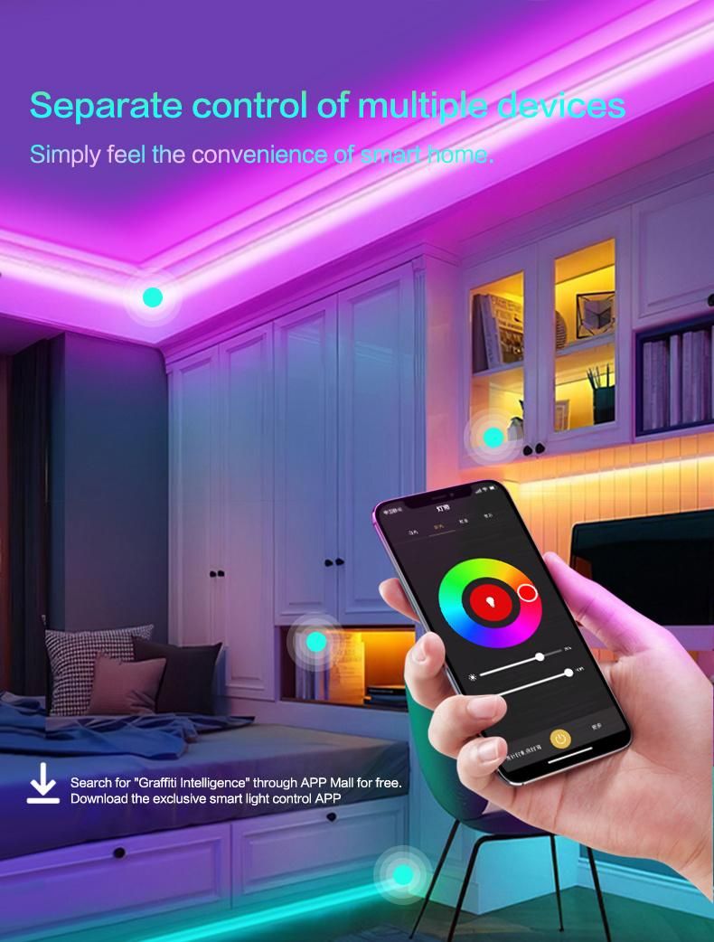 5050 RGB LED Strip Lights Bluetooth Smart Timing LED Rope Light Strips