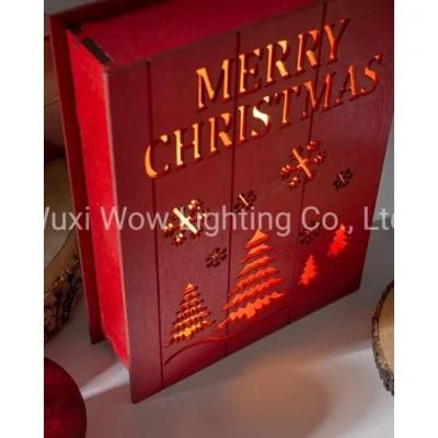 Merry Christmas Wooden Book Ornament 20 Cm - Red